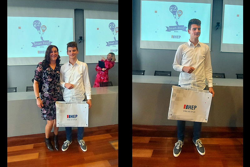 Bivši učenik naše škole Ivan Vujčetić, koji je prošle je školske godine osvojio prvu nagradu na državnom natjecanju iz fizike, i njegova mentorica Anica Hrlec bili su na dodjeli nagrade „IMAM ŽICU!”